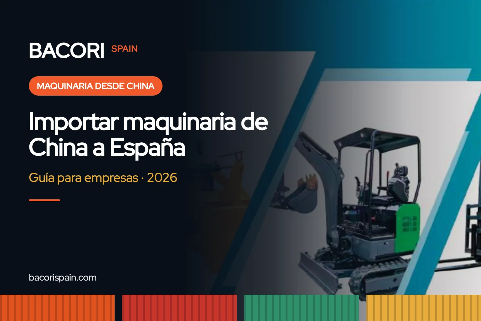 Miniexcavadora, cargadora y carretilla elevadora en la portada del catálogo de maquinaria de construcción de BACORI