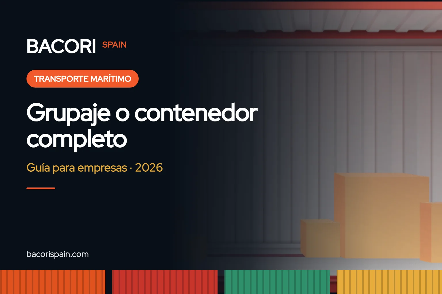 Ilustración del interior de un contenedor rojo abierto, con cajas de cartón cargadas solo en parte